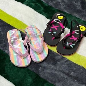 Roxy Striped and Black Kids Flip Flops Size 9
